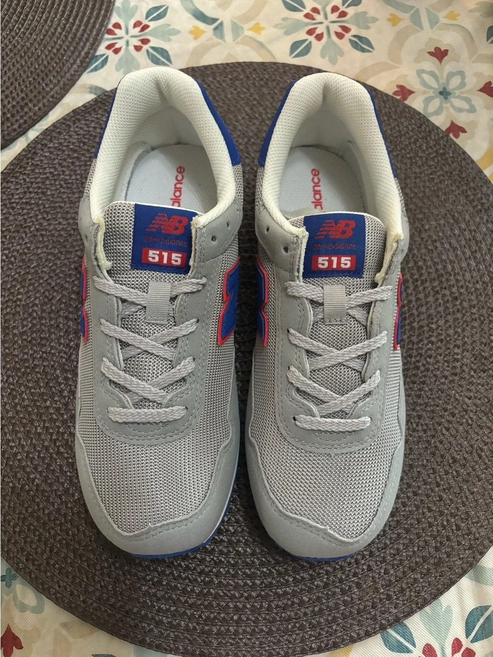 New Balance Kids Gray Sneakers with Blue & Red Accents